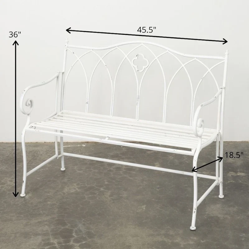 Sullivans Crisp White Metal Garden Bench 36 H White - 45.5 L x 18.5 W x 36 H
