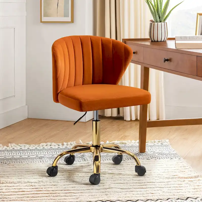 Ilia Modern Velvet Wingback 360 degree Ergonomic Office Task Chair with Channel Tufted Back by HULALA HOME