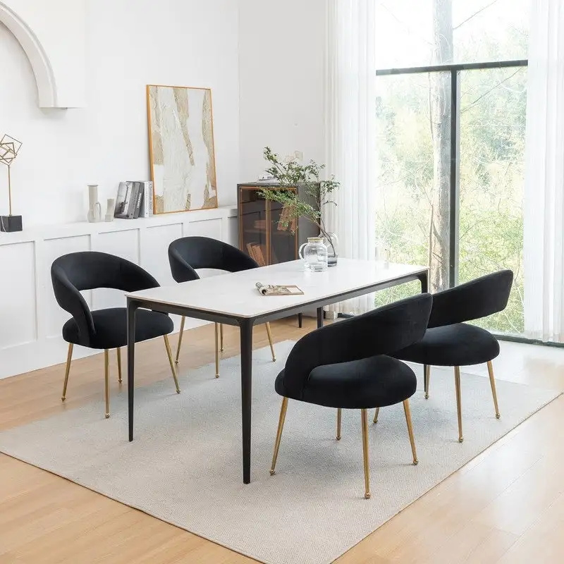 SEYNAR Mid Century Modern Velvet Upolstered Open-Back Dining Chair Set of 4