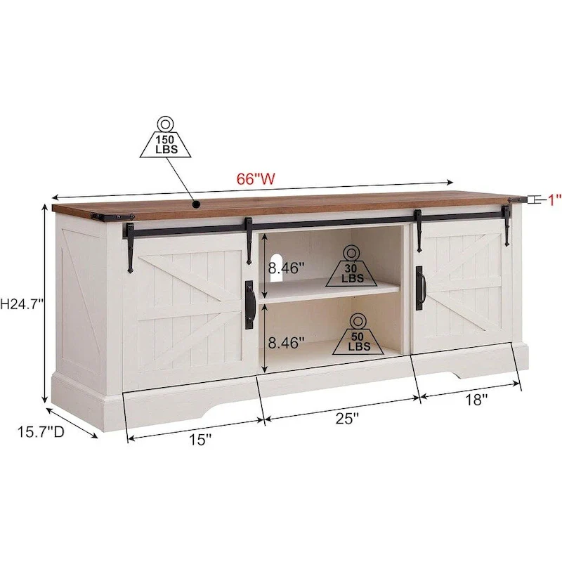 Farmhouse Wood TV Stand, Rustic Entertainment Center, Console Cabinet - n/a