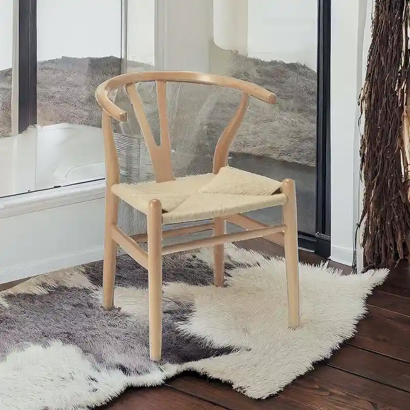 Black / White / Natural Solid Wood Woven Dining Chair, Set of 4