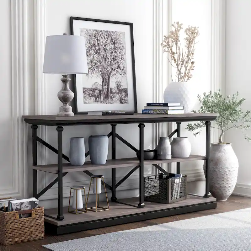 Marcin Transitional 59-inch Steel 2-Shelf Console Table by Furniture of America