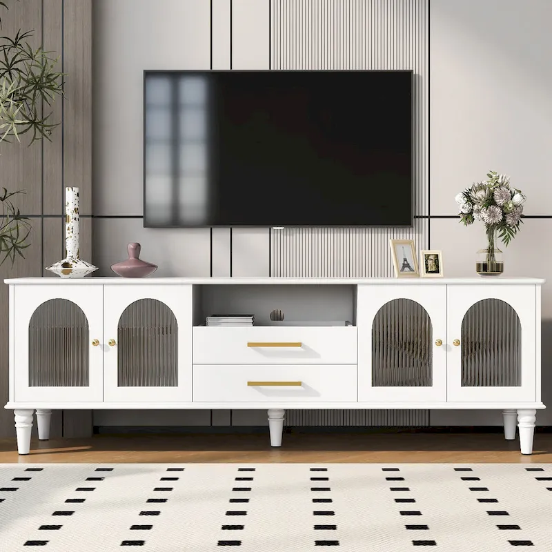 68.9 Retro TV Stand for TVs up to 75 Inches, Entertainment Center Media Console with Fluted Glass Doors for Living Room
