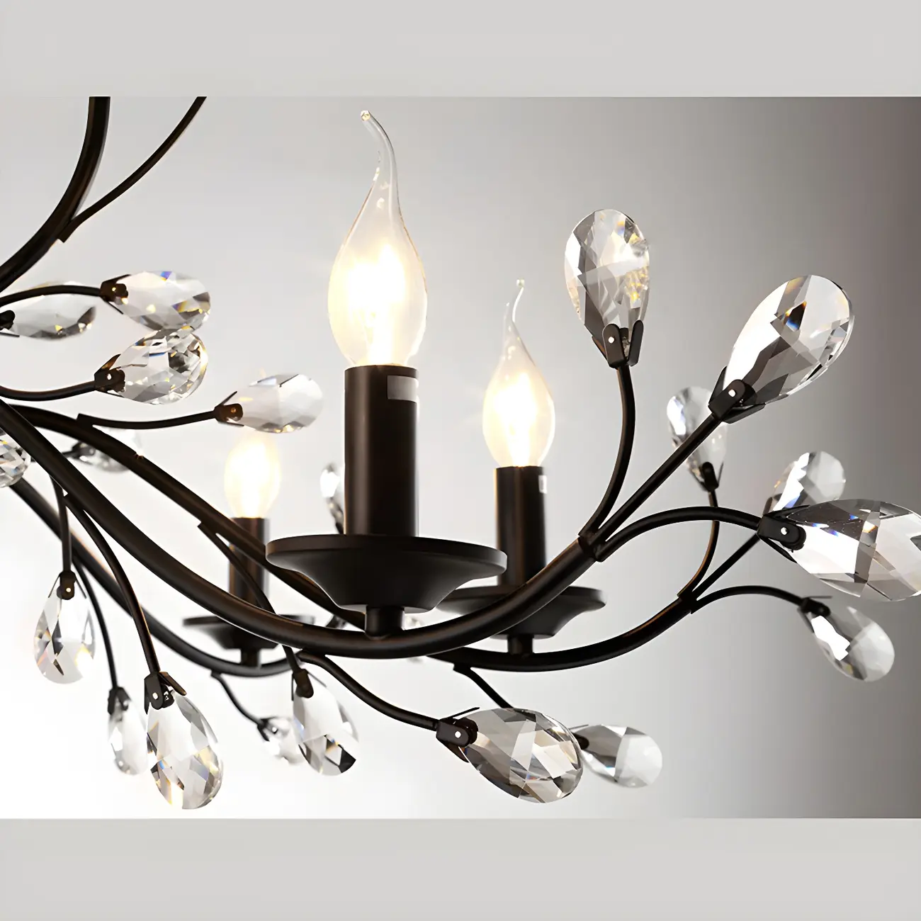 Modern Elegant Black Branch Crystal Candelabra Chandelier