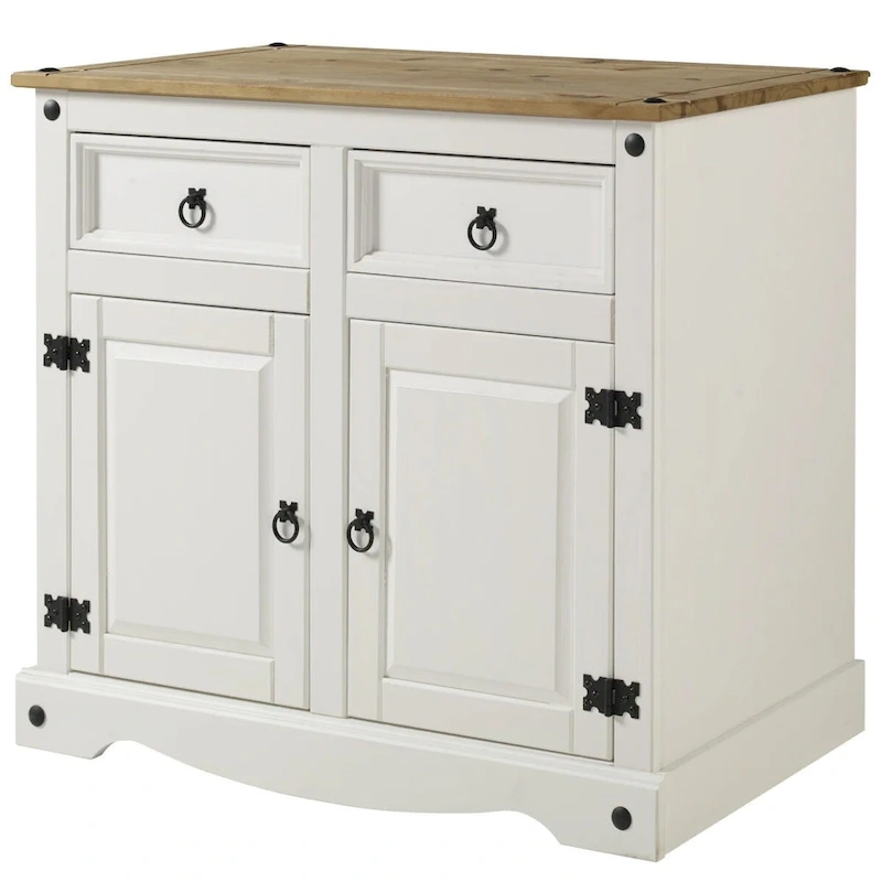 OS Home and Office Furniture Model COW915 Cottage Series Wood Buffet Sideboard in Distressed White