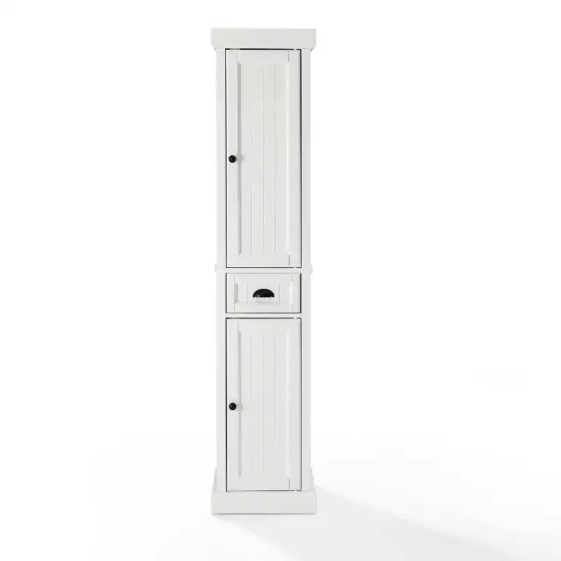 Seaside Tall Linen Cabinet White - Crosley: Freestanding MDF Storage, 2 Doors, 1 Drawer, 6 Shelves, Coastal Style