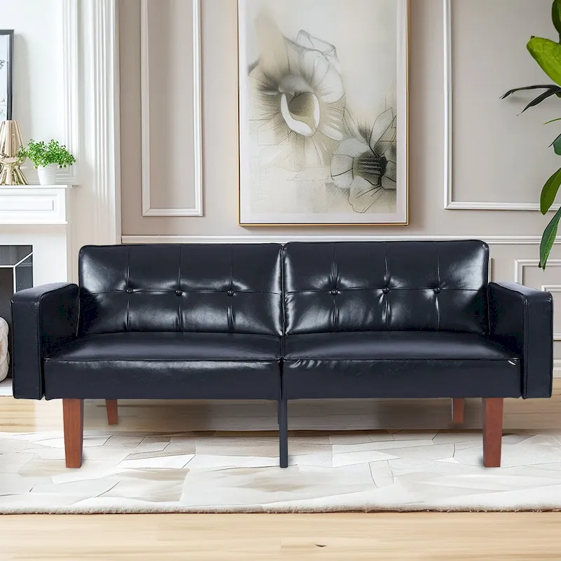 68 in. Soft Convertible Sofa Bed with Adjustable Backrest and Solid Wood Legs