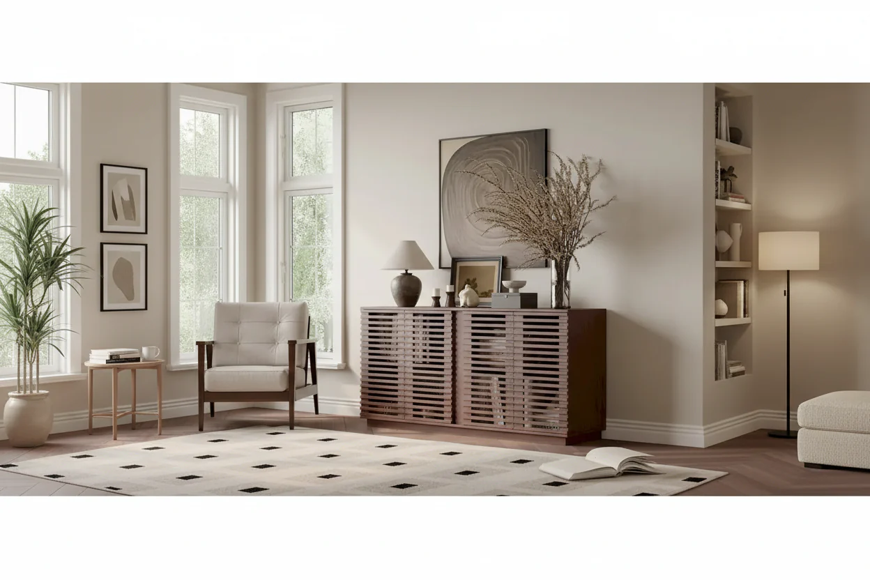Buffet Sideboard with Slatted Wood Doors