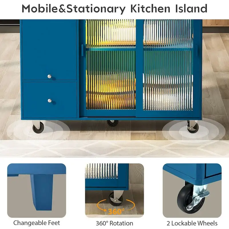 Folding Kitchen Cart with LED Lights