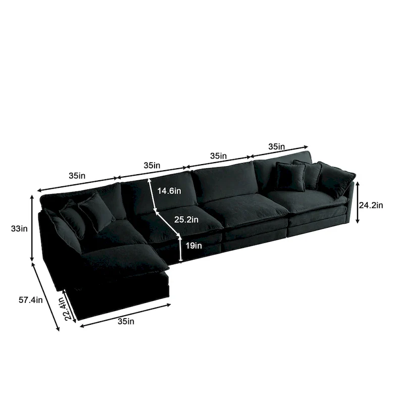 5-Piece Modular Chenille Upholstered L-Shaped Sectional Sofa with Ottoman