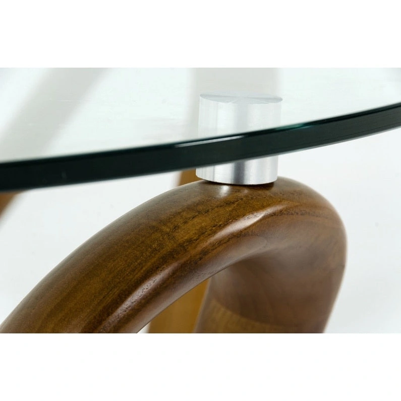 HomeRoots 45 Walnut And Clear Glass Abstract Wood Round Coffee Table - 45 x 45 x 15