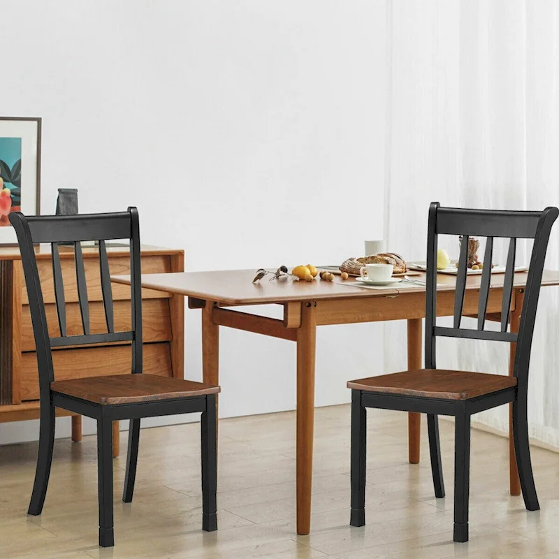 Set of 4 High-Back Solid Rubber Wood Dining Chairs – Black, 265 lbs Capacity