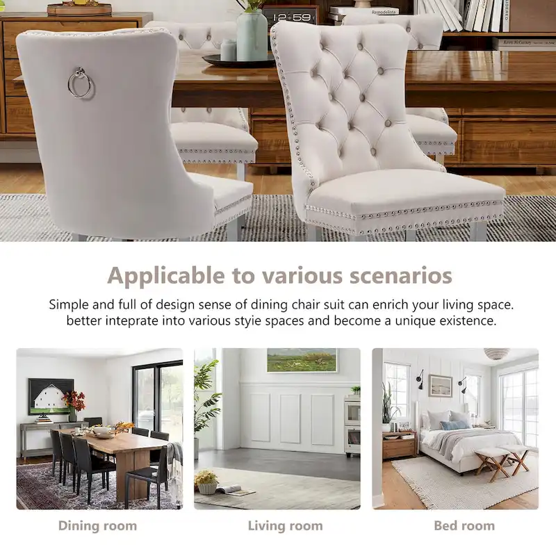 Velvet Dining Chairs Set of 2, Tufted Dining Room Chairs with Button Back, Nailhead Trim, Upholstered Kitchen Side Chairs