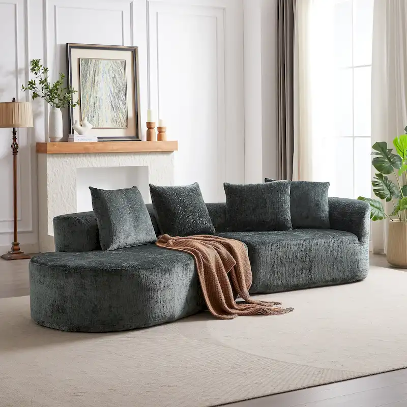 114 Chenille Deep-Seat Sectional Sofa with 4 Pillows