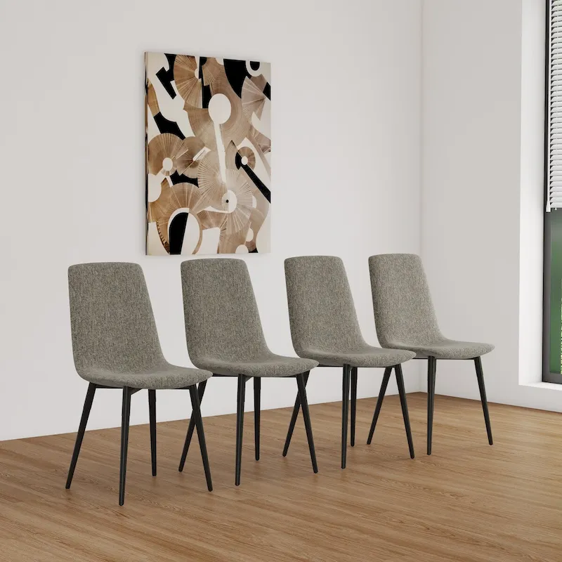 Dining Chairs Set of 4,Upholstered Dining Accent Chairs in linen Cushion Seat and Sturdy Black Metal Legs