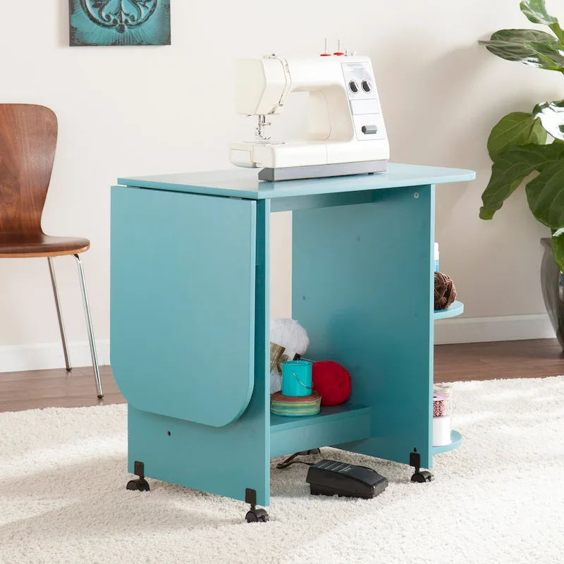 SEI Furniture Eastwick Expandable Rolling Sewing Table/Craft Station - Turquoise