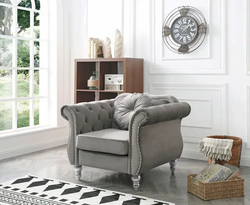 Navy Blue Velvet Accent Chair with Nailhead Trim