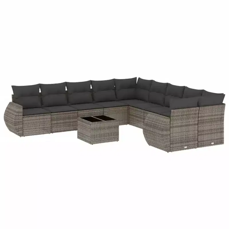 vidaXL 11 Piece Patio Sofa Set with Cushions Gray Poly Rattan