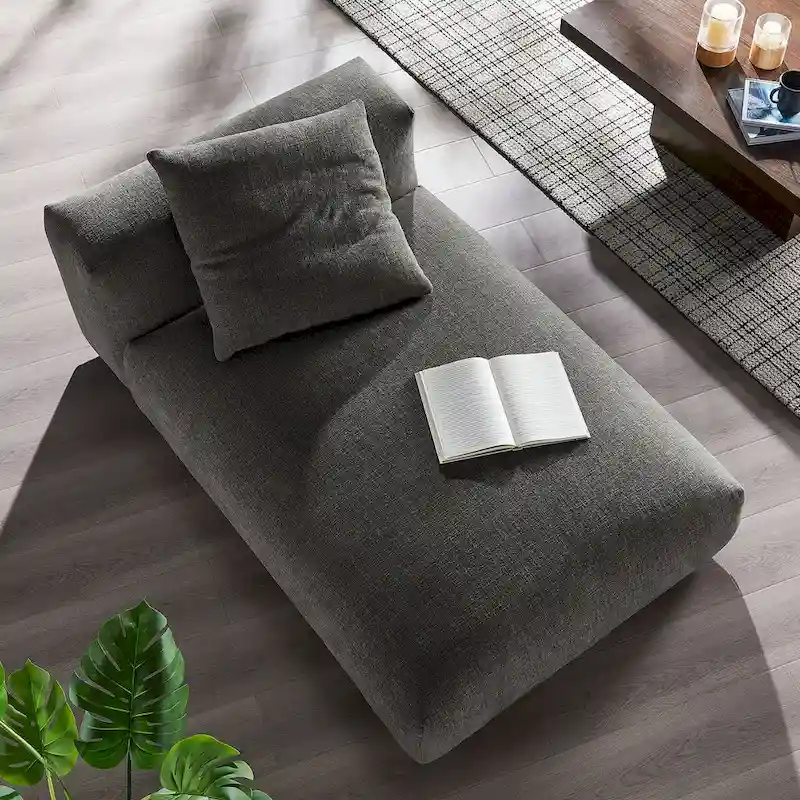 Charcoal / Linen / Salt Modular Armless Chaise Lounge with Woven Fabric & Accent Pillow – 1-Seater