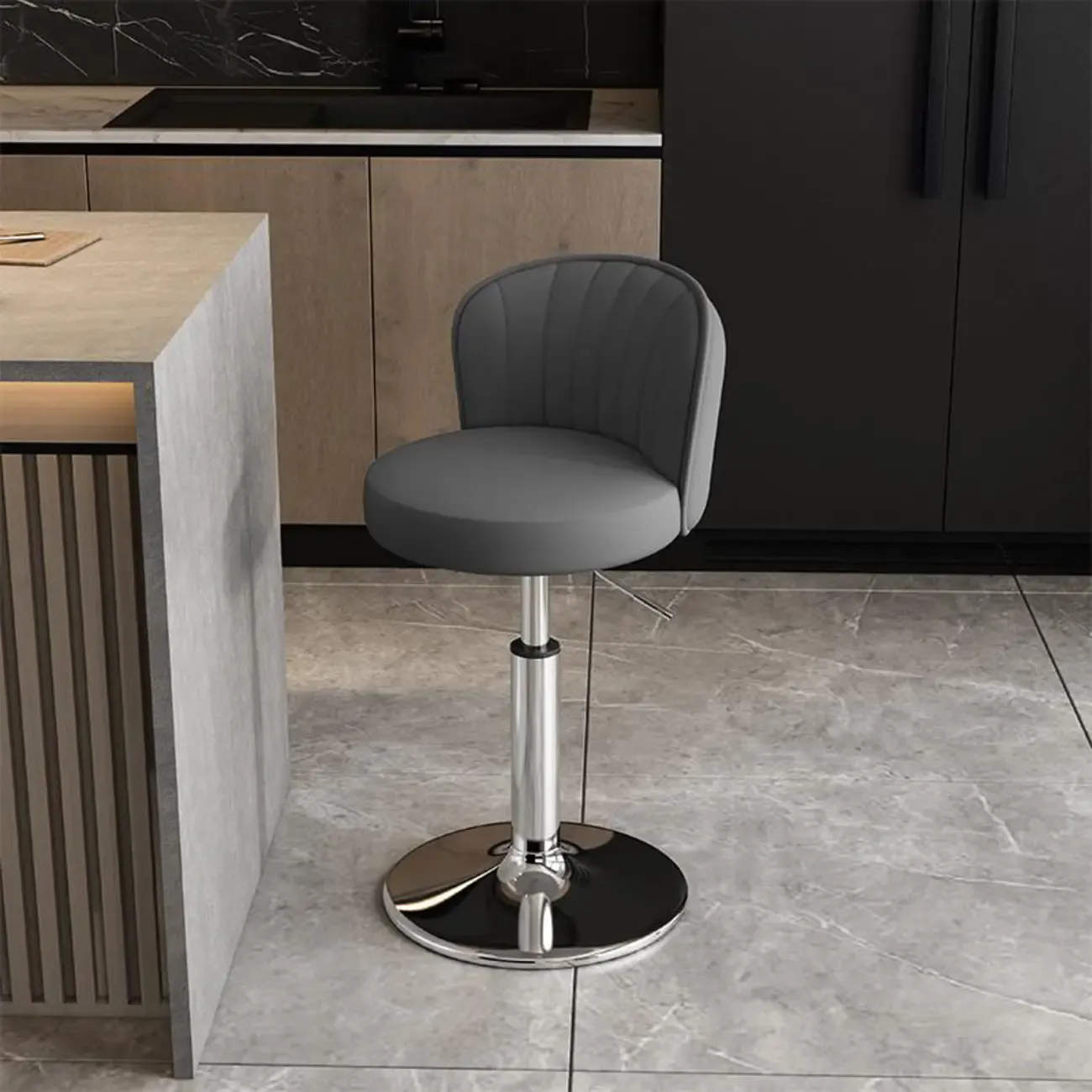 Modern Leather Adjustable Swivel Bar Stools with Back