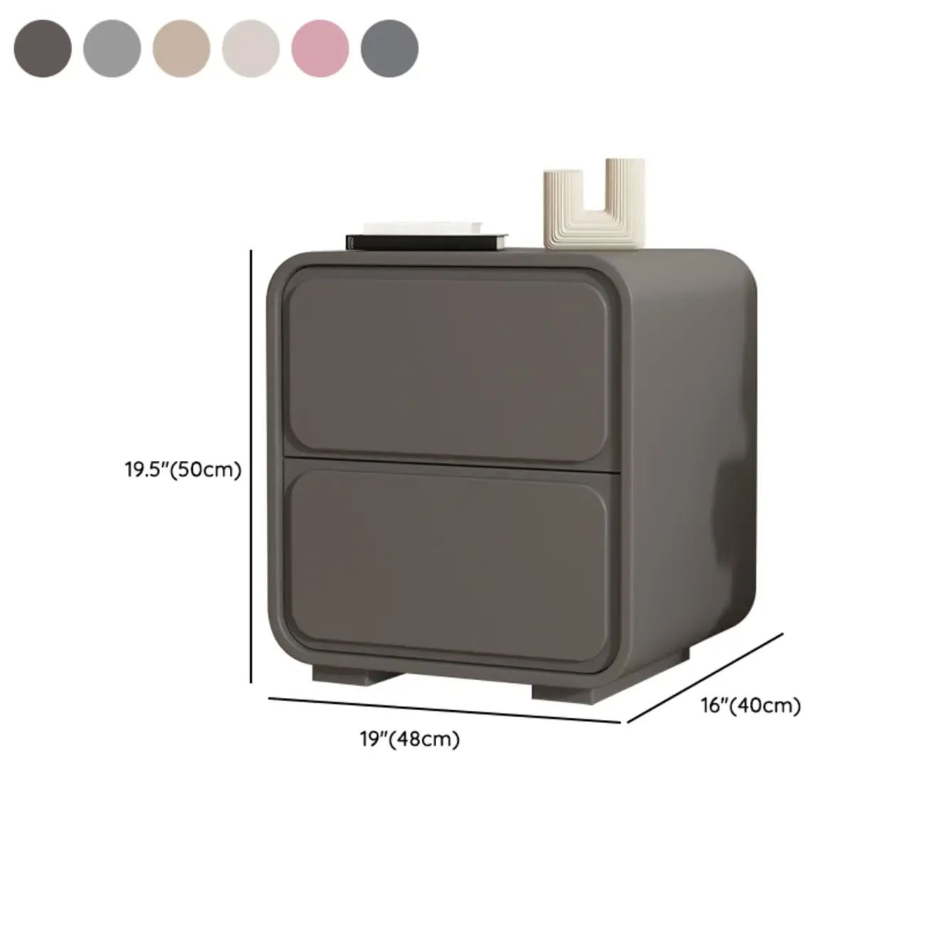 Modern Bedside Table with 2 Drawers - Beige Nightstand