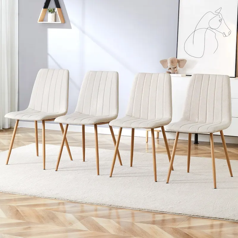 Linen Upholstered Metal Leg Side Chair (Set of 4)