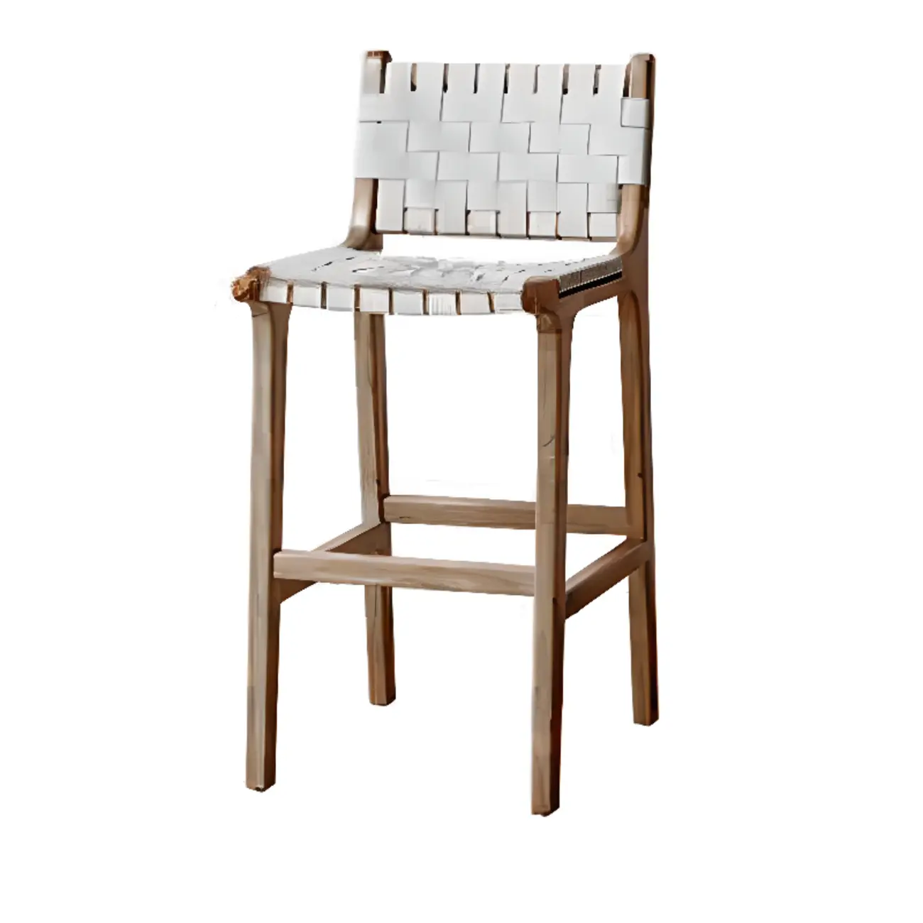 Rustic Faux Leather Wooden Woven Bar Stool