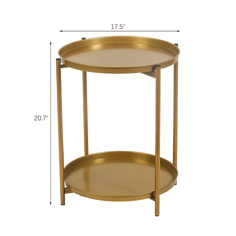 Adeco Side Table 2-Tier Metal Round End Table with Removable Tray - 17.5
