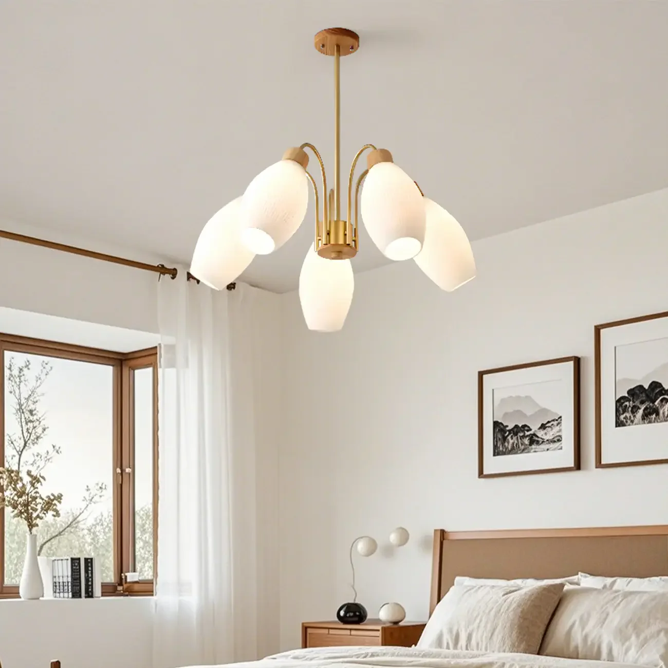 Modern Adjustable White Chandelier with Glass Shades