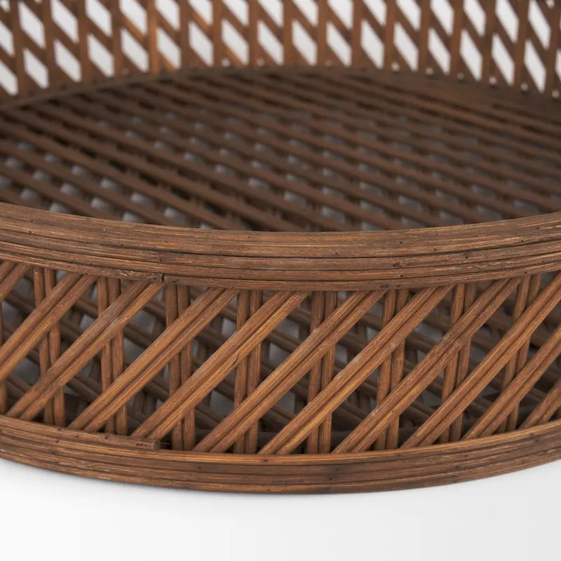 Thala Medium Brown Round Wicker Tray (Set of 2) - 20.5L x 20.5W x 4.3H