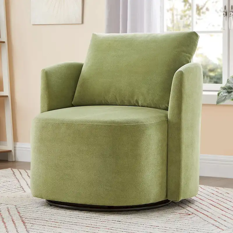 Swivel Chair 360° 29.9W Barrel Chenille Upholstered Curved Ergonomic Cushioned Armrests