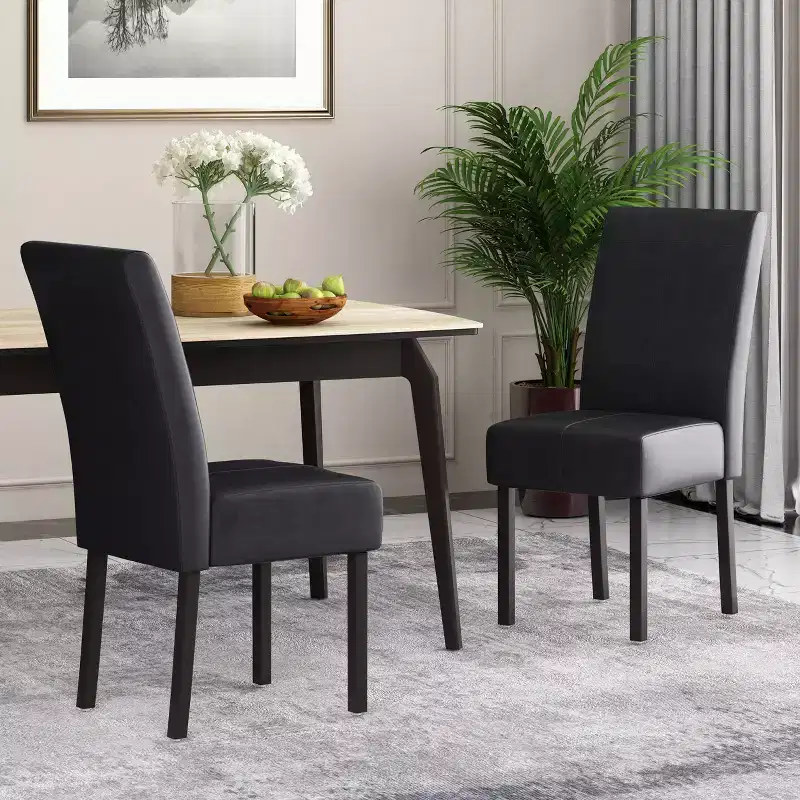 Christopher Knight Home Set of 2 Pertica Faux Leather Upholstered T Stitch Dining Chairs Midnight Black/Espresso