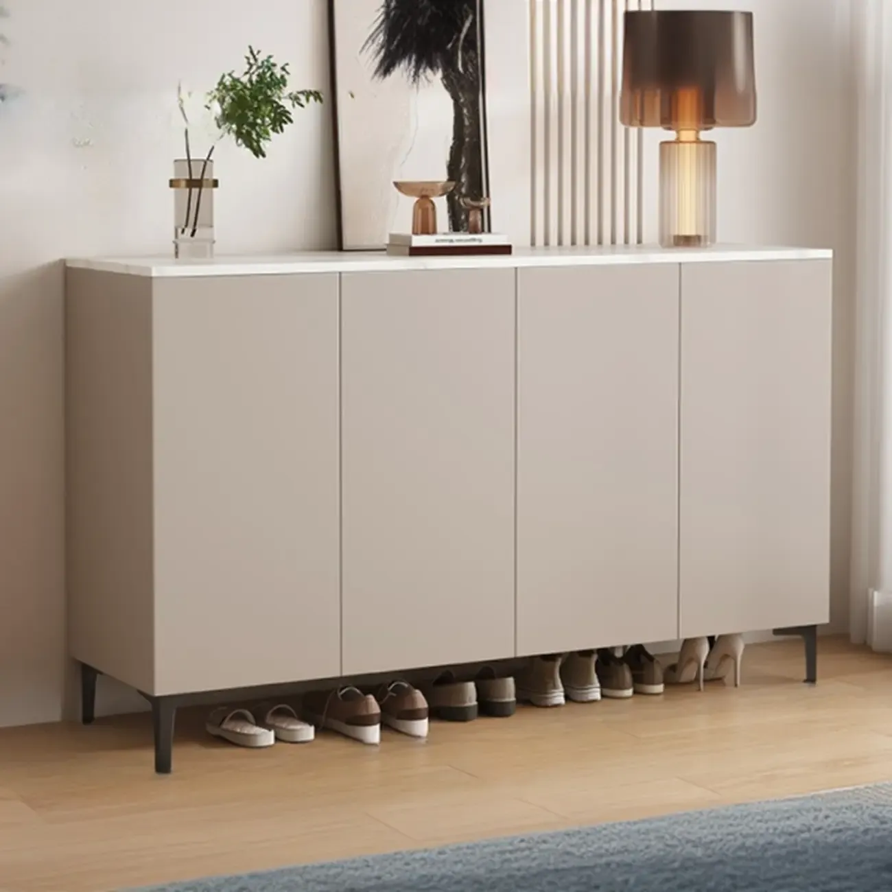 5-Tier Compact Modern Off-White Entryway Shoe Cabinet