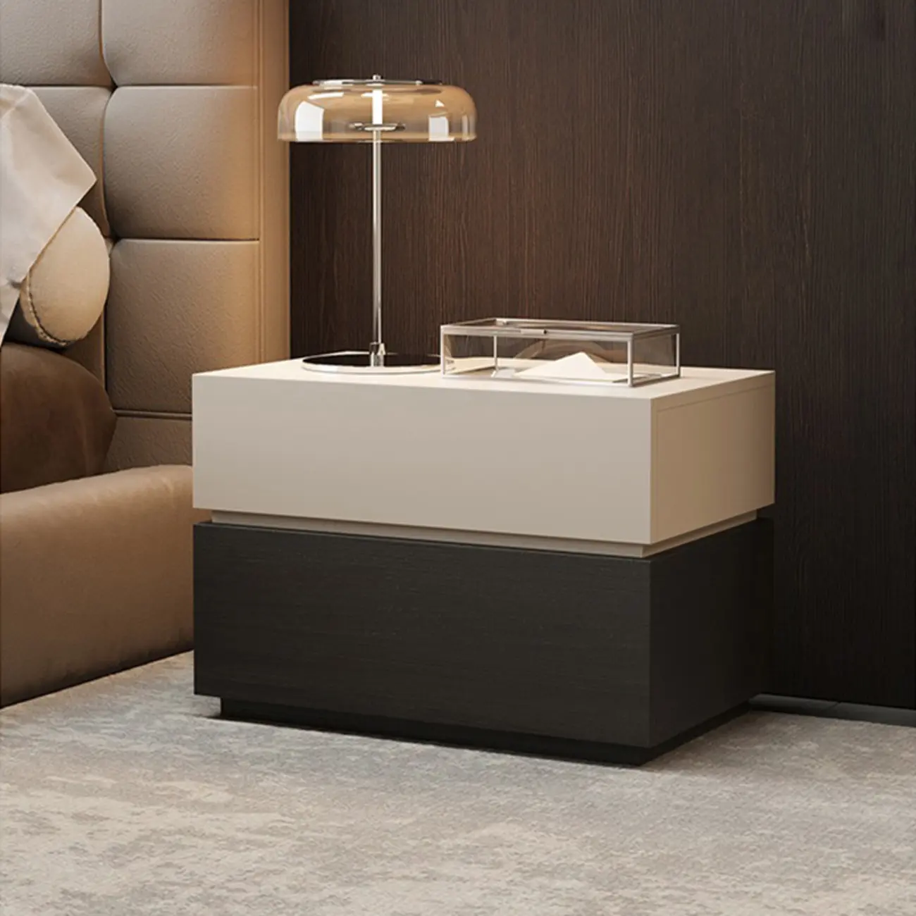 Elegant 2-tier Bedroom Wooden Nightstand With Drawers