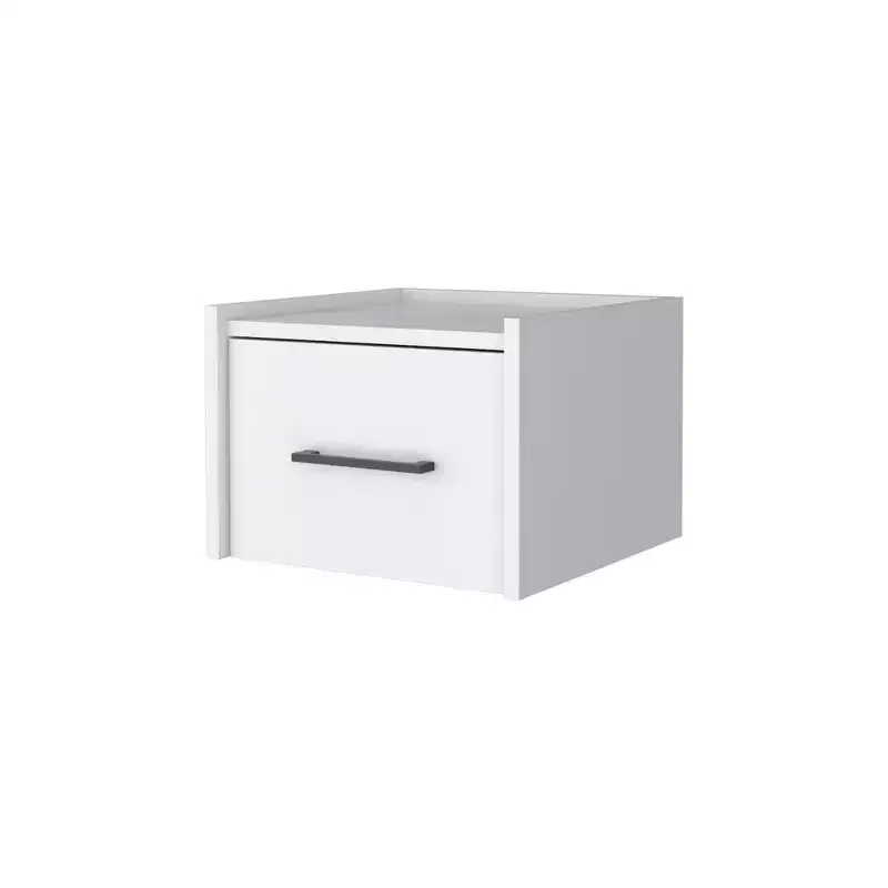 White Wood Floating Nightstand with Drawer, 1-Person Use