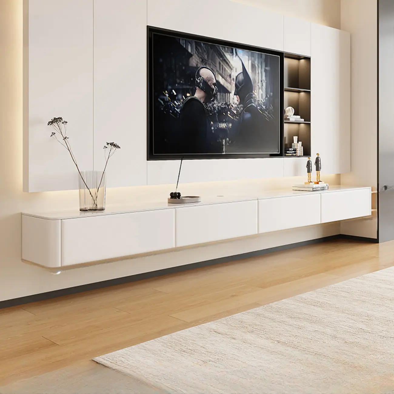 Stone Modern TV Stand with Drawers and Cable Management