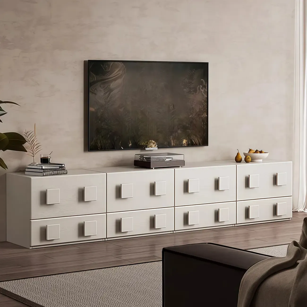 Living Room Brown 2-Tier Rectangular Wooden TV Stand