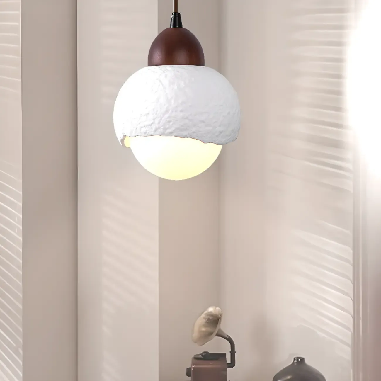 Modern Wood Ceramic Hanging Globe Pendant Light
