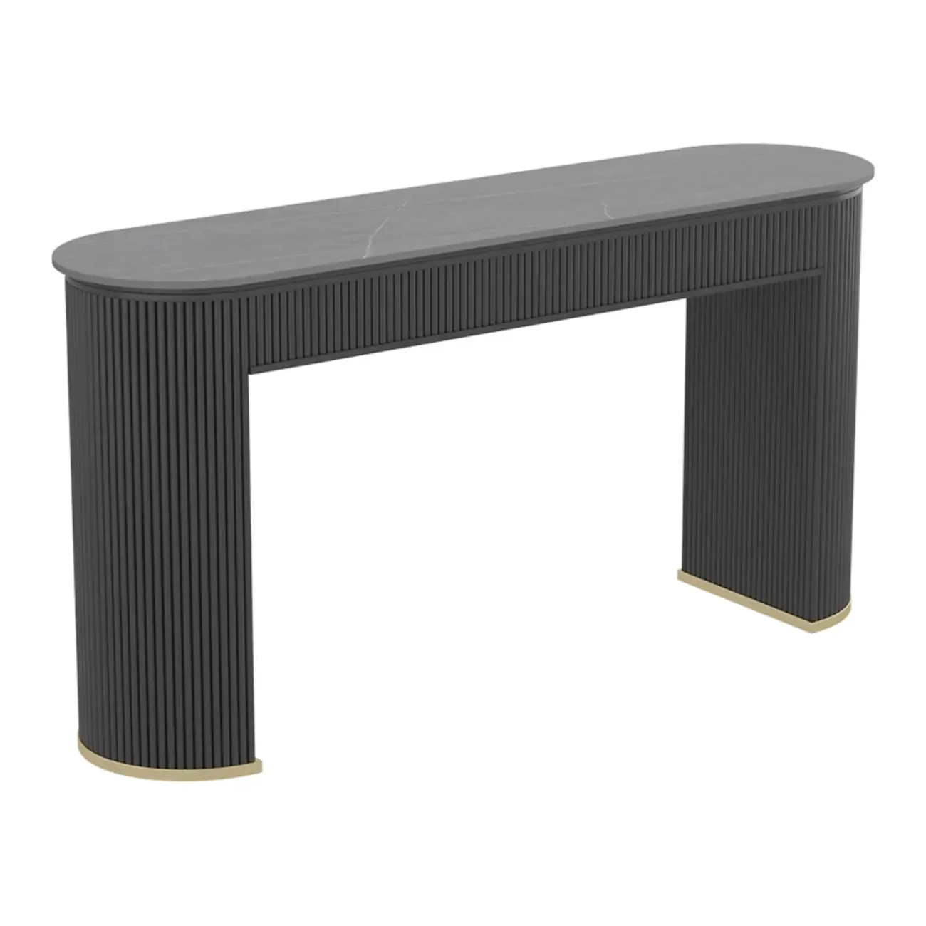 Modern White Stone Oblong Ribbed Iron Dual-Base Bar Tables