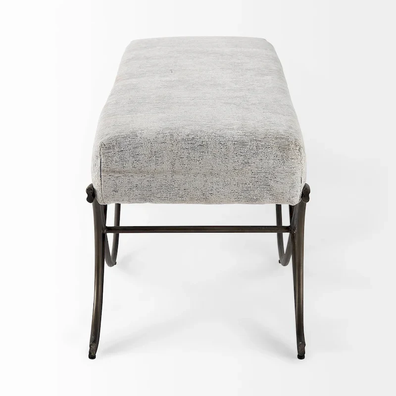 Gray Fabric Upholstered Bench with Gold Metal Legs