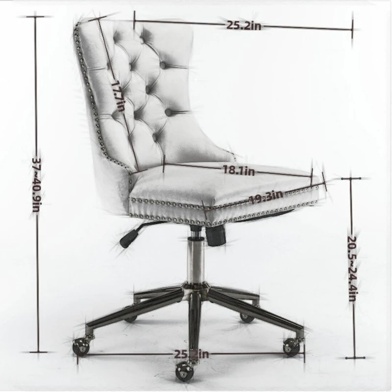 Office Chair with Wheels, Adjustable Height, Velvet Upholstered Tufted Button Computer Desk Chair Swivel