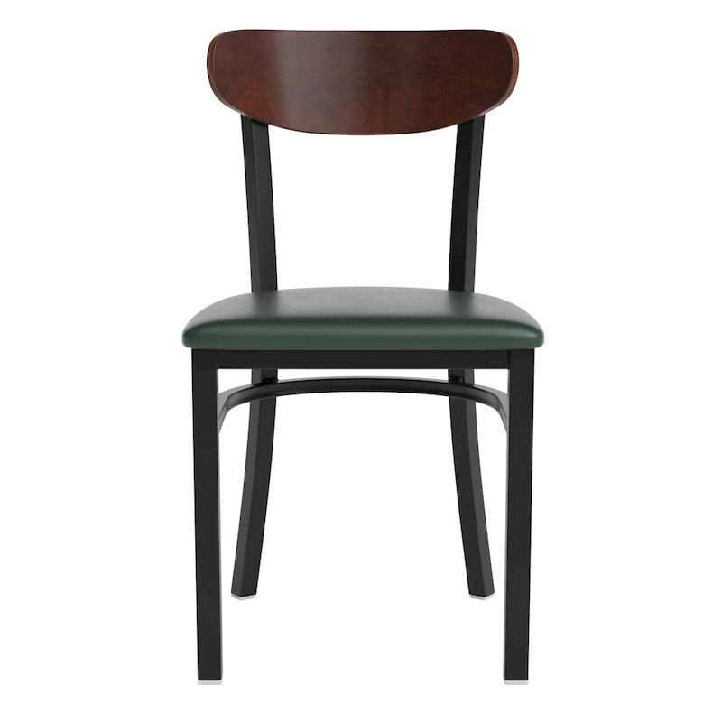 Commercial Metal Dining Chair with Wood Seat and Boomerang Back