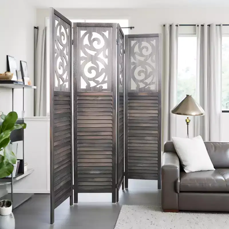 Dovelina Wood Room Divider 5.6 ft Folding Privacy Partition Screen 4/6/8 Panels Brown