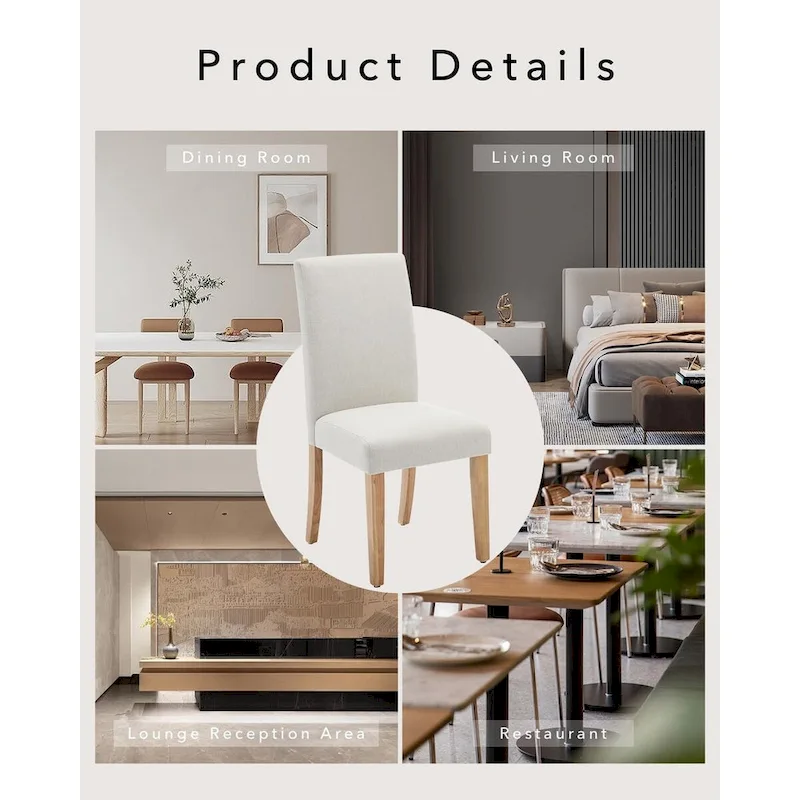 Modern Fabric Dining Chair Set of 4, Upholstered Kitchen Chair with Curved Backrest Wood Legs