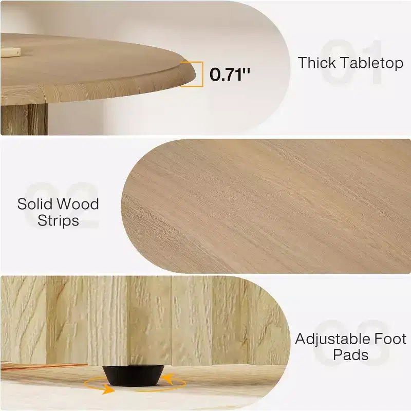 Lantine 43.31 Farmhouse Kitchen Round Dining Table