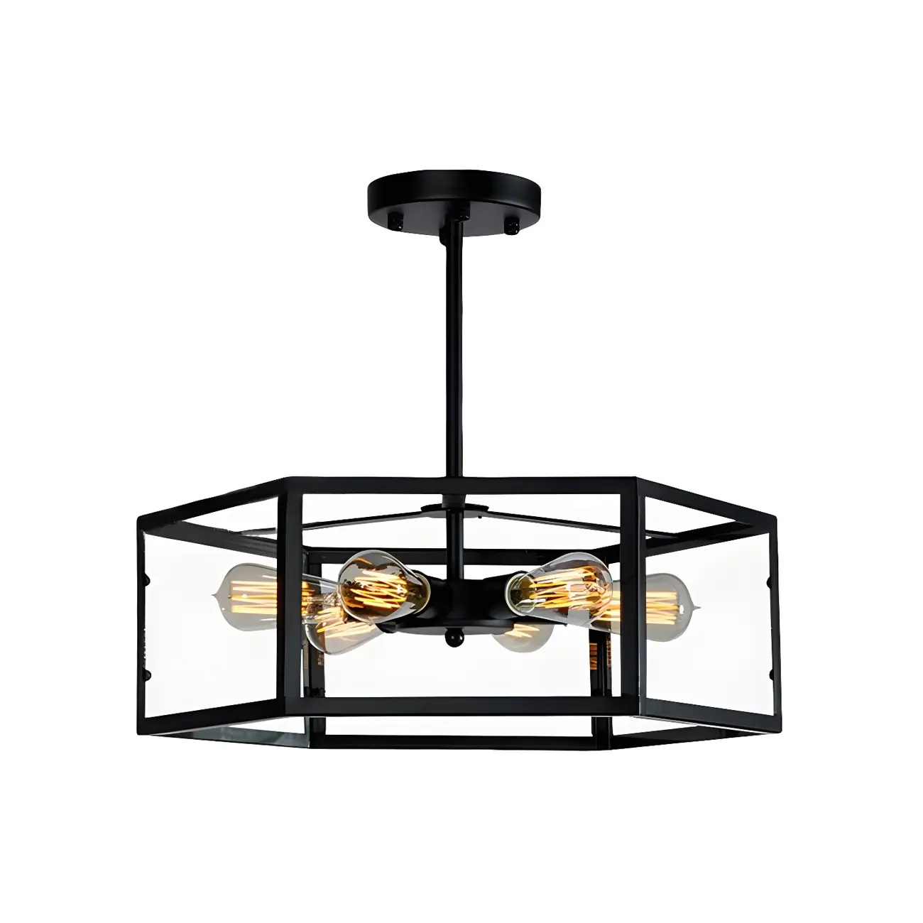 Industrial Black Hexagon Metal Semi Flush Ceiling Light