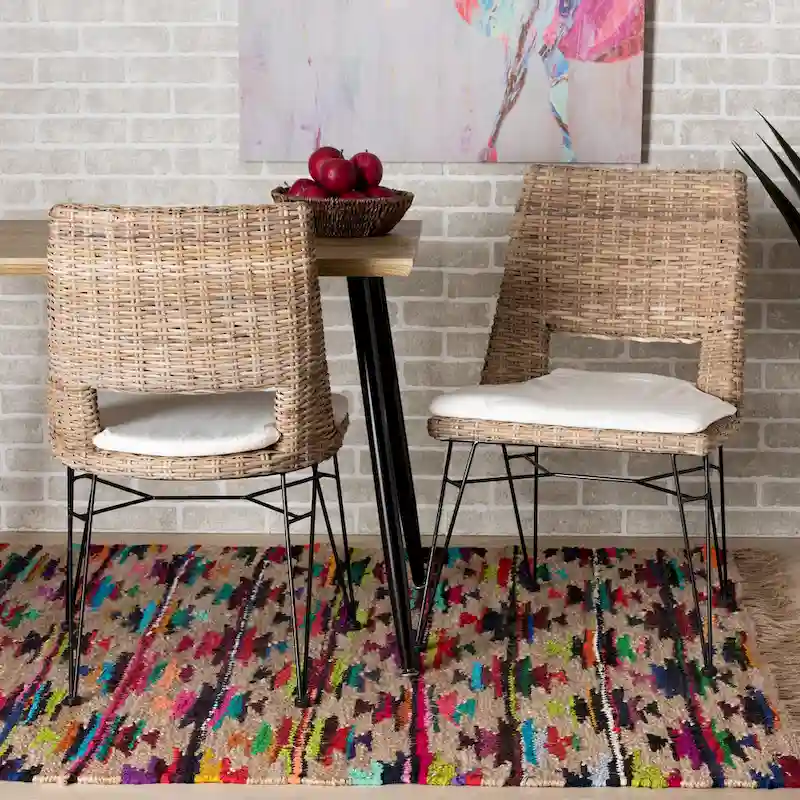 Nafaro Bohemian Rattan/ Metal 2-Piece Dining Chair Set with Cushion