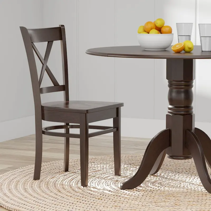 Round Drop-Leaf Dining Table with Cross Back Chairs - Natural Wood