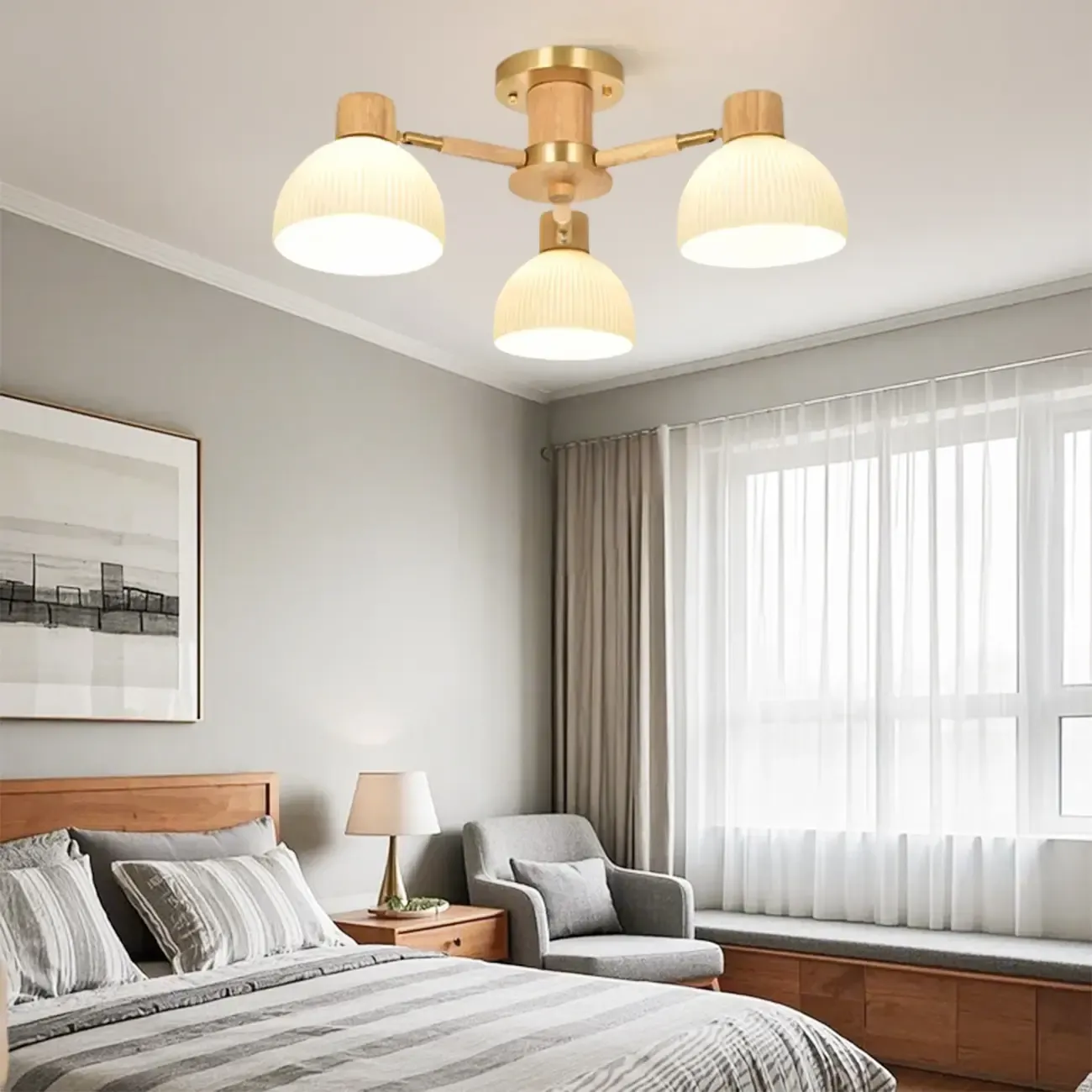 Natural Finish LED Semi Flush Ceiling Light for Home Spaces