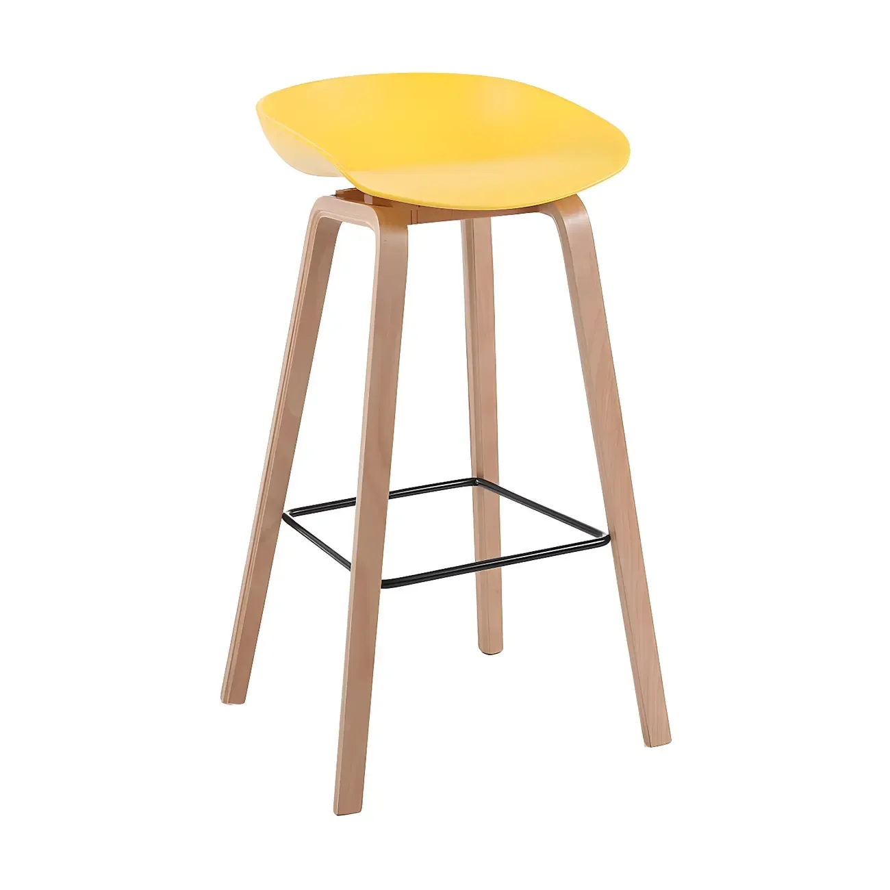 Mid-Century Modern Plastic Bar Stool with Wood Legs